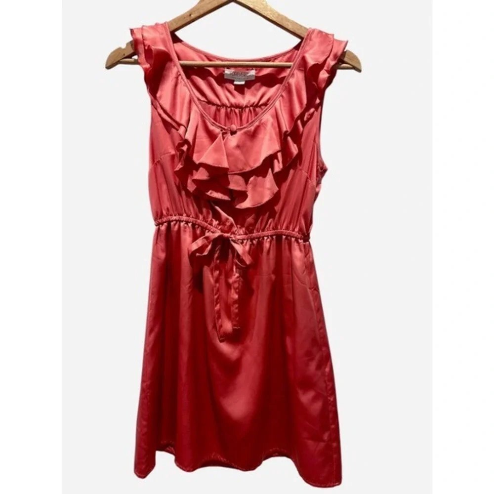 Forever‎ 21 Coral Ruffle Tie Waist Sleeveless Mini Dress with Lining Size S